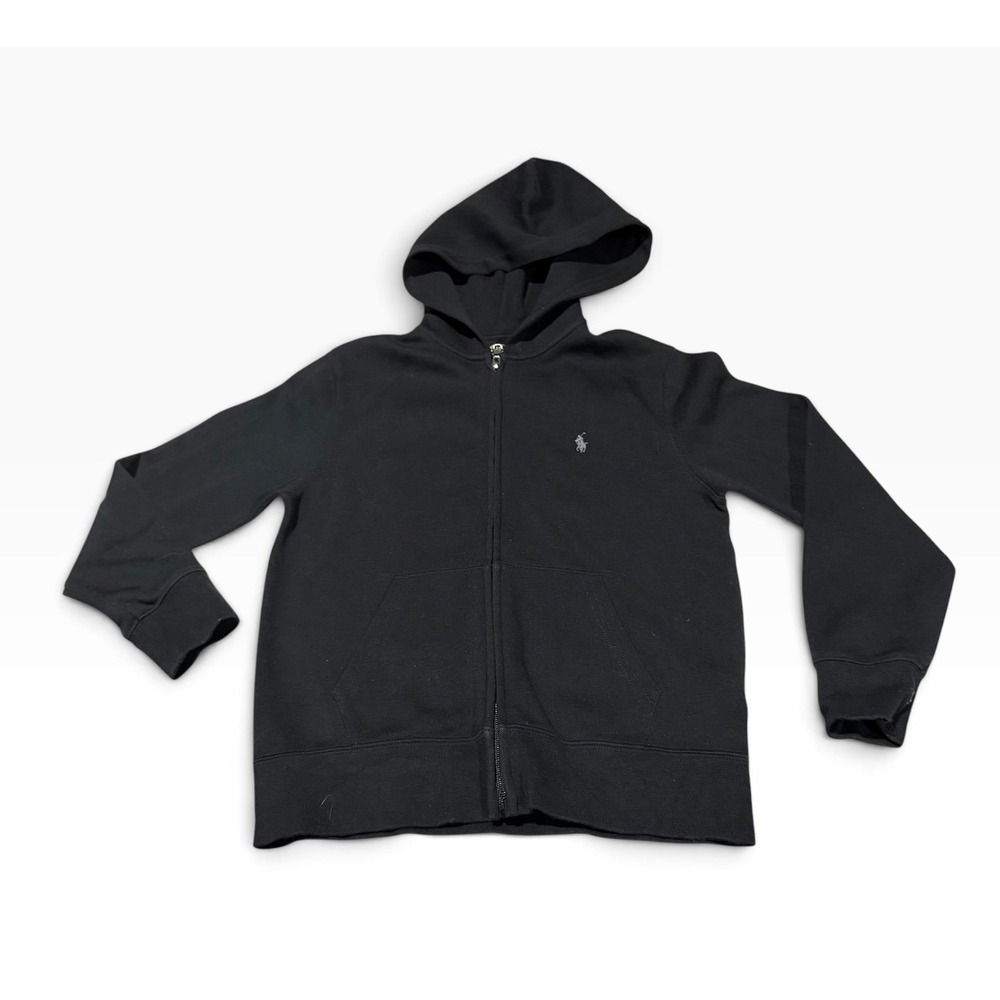 Polo Ralph Lauren Kids Black Full Zip Hoodie Sweatshirt Grey Pony Logo M 10-12
